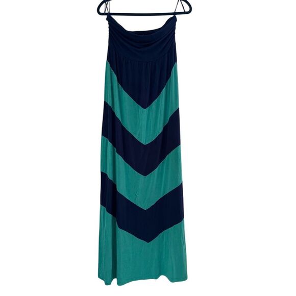 Anthropologie Design History Chevron Pattern Tube‎ Maxi Dress Navy/Green Size L - Picture 1 of 7